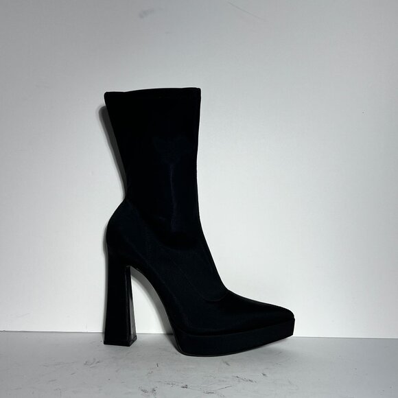Zara NWOT Stretch Blk Fabric Platform Pointed Toe High Heel Booties Sz. 8 8.5 - Picture 2 of 16